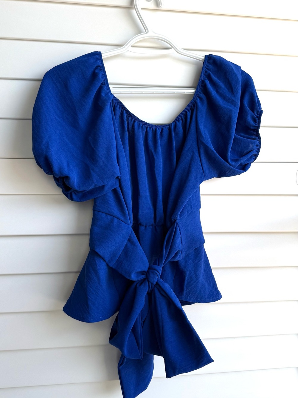 Altar'd State Cobalt Blue Puff-Sleeve Peplum Top | Size Large - Picture 4 of 6